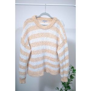 Madewell Yellow and White Striped Baez Cozy Fall Pullover Sweater Sz L